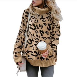 Cozy Leopard Turtleneck Sweater